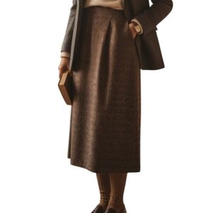 Vintage 90s Savannah High Waist Wool Houndstooth Midi Skirt Size 12